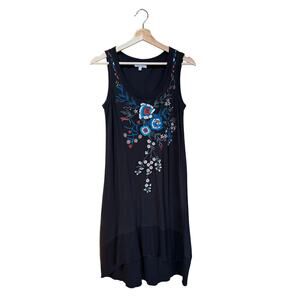 Caite x Athleta Black Embroidered Stretch Ribbed Cotton Tank Dress - Size S